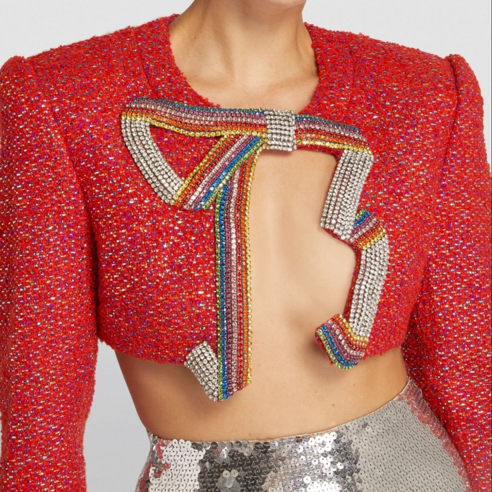❤️‍🔥 AREA NYC ❤️‍🔥 Embellished Cropped Bow Jacket